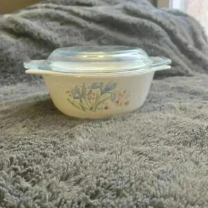 Rare Find Vintage England  Pyrex Blue Floral Iris